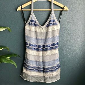 New Bebe Blue & White Knitted Halter Top Medium